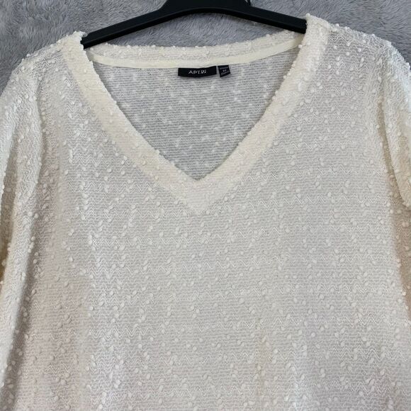 APT.9 Long Sleeve Vneck Sequined Top Knit Ivory Plus Size 2X Stretch - Picture 2 of 12